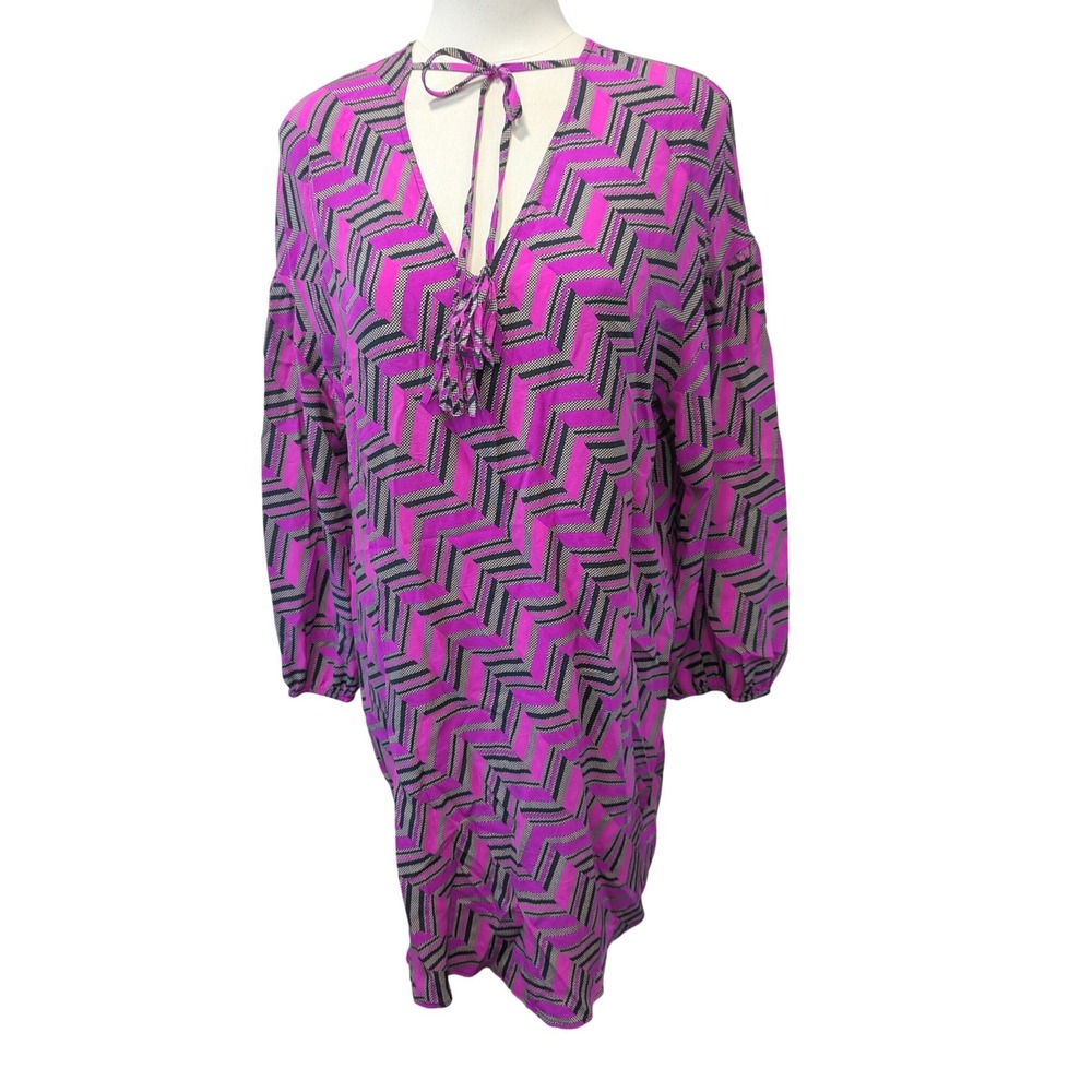 Trina Turk Silk Geometric Print Silk Mini‎ Dress Size 10 Pink Black Tan